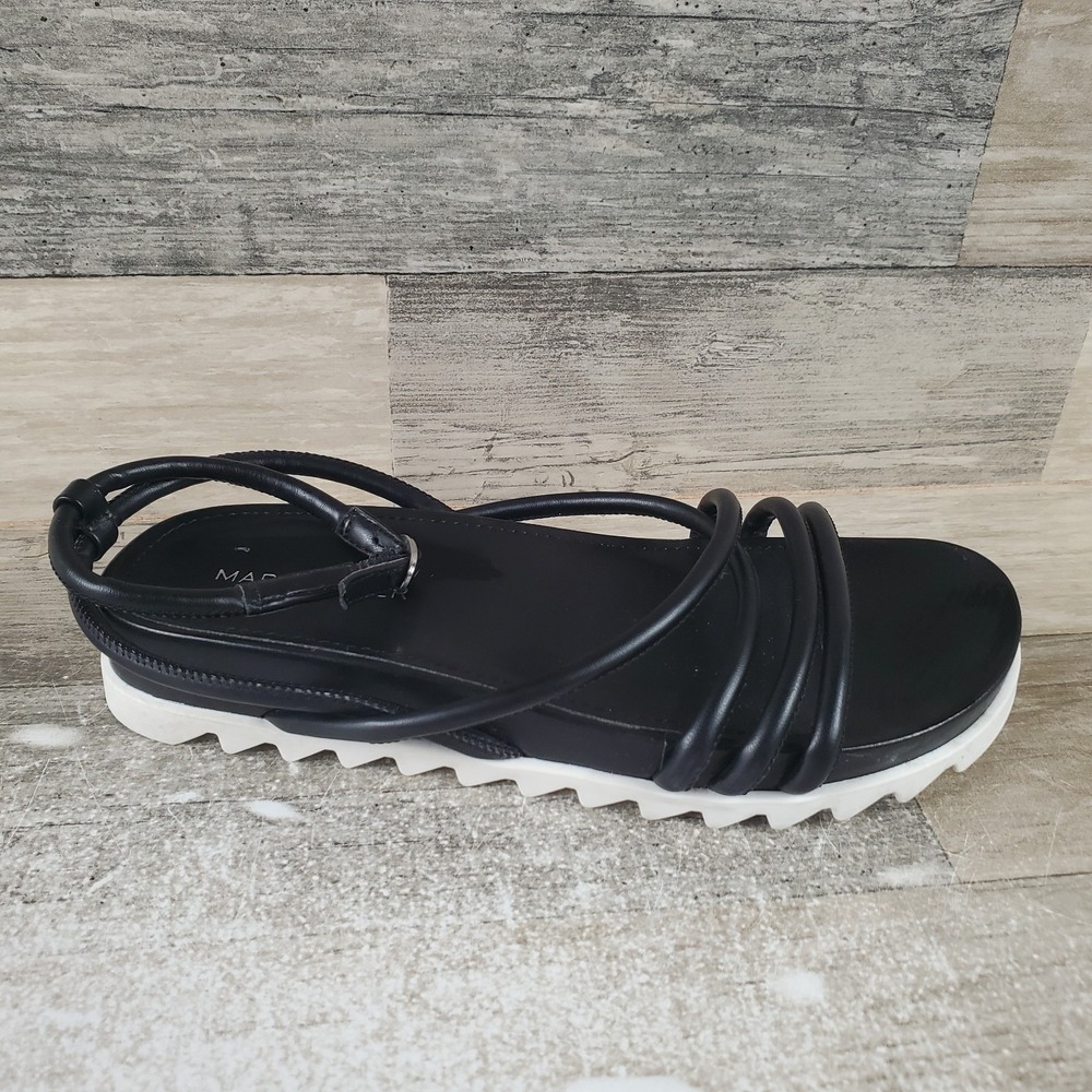 Marc Fisher Womens Joylyn Sandal Sz 6 M Black Strappy Sport Comfort Flats Casual
